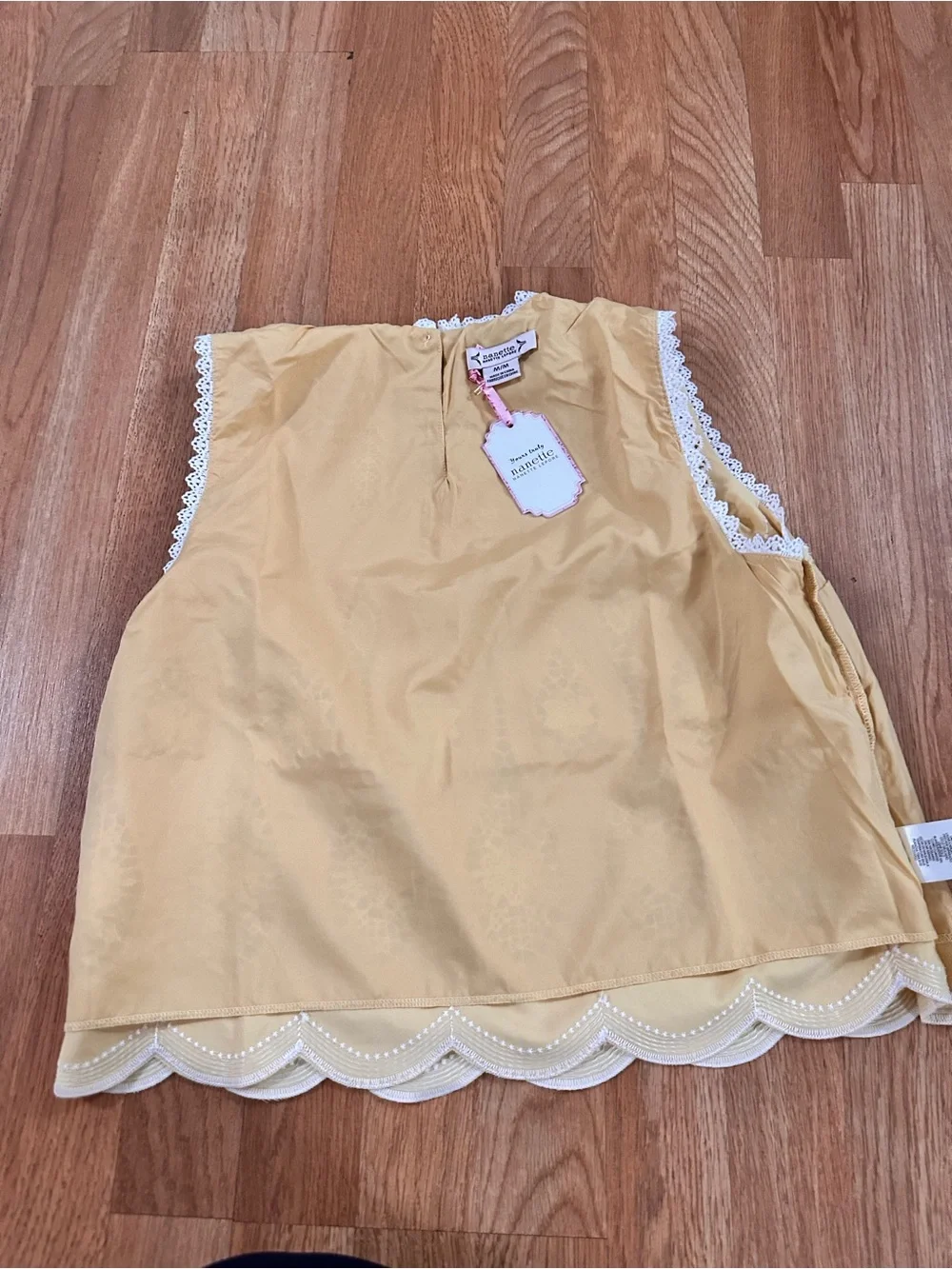 Nanette Lepore Pale Yellow Cotton Top with White Crochet Trim